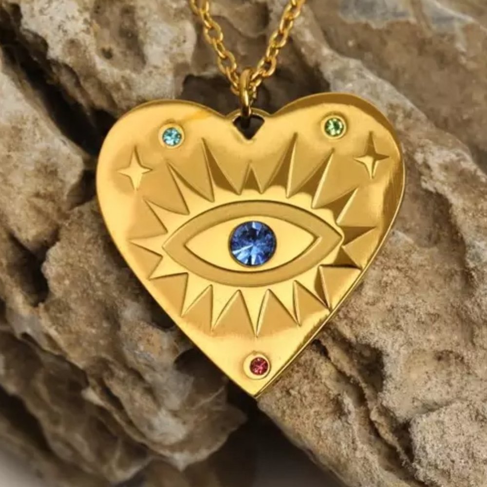 French Style 18k Gold Plated Colorful Cubic Zircon Evil Eyes Necklace